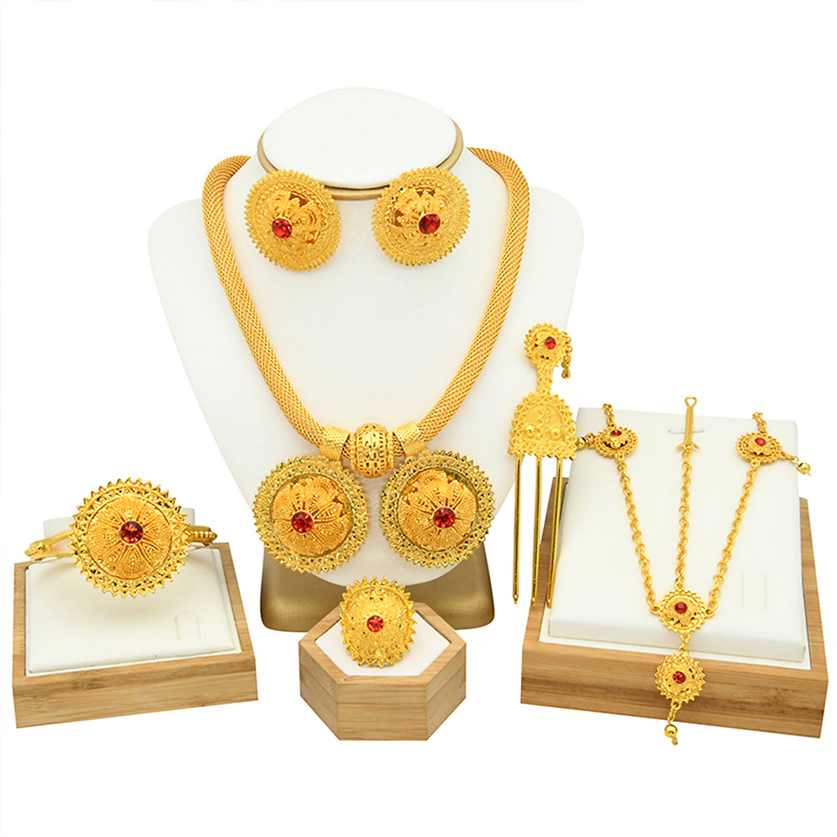 Middle Eastern Gold | Wedding Jewelry Set | Indian Bride | Necklace, Ring, Earrings, Bracelet|A-05