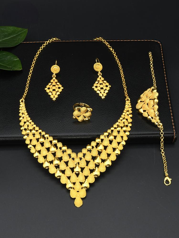 Arabic Bridal Jewelry Set | Includes Headpiece, Necklace, Earrings, Bracelet, and Ring|s-224