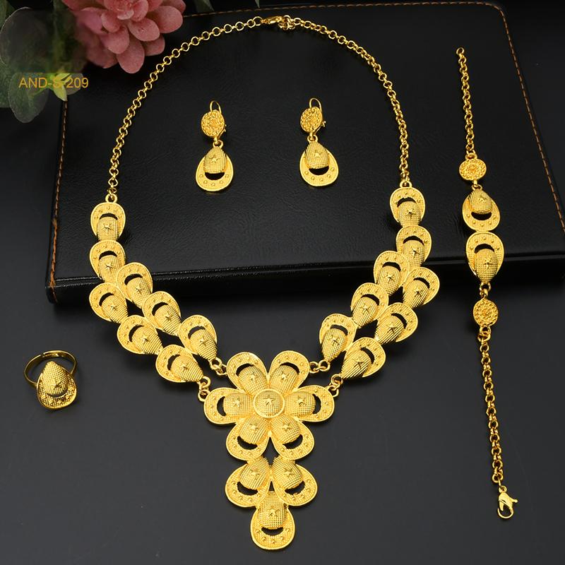 Jewelry Set for Dubai Weddings | Bold Golden Look | Traditional Carved 4-Piece|s-209