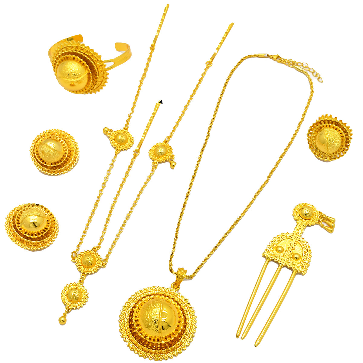 Wedding Jewelry Set | For Muslim Women | Golden Carved Ethnic Style|a-10
