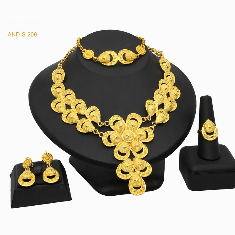 Jewelry Set for Dubai Weddings | Bold Golden Look | Traditional Carved 4-Piece|s-209