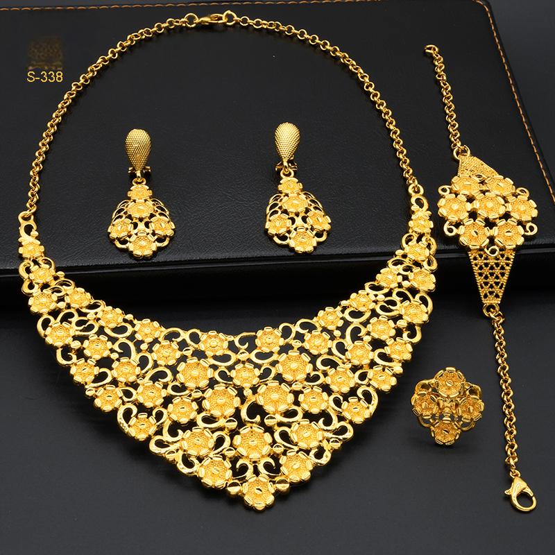 Middle Eastern Style Gold Jewelry for Women | Wedding and Festival Jewelry Set | Necklace, Earrings, Ring, Bracelet|s-338