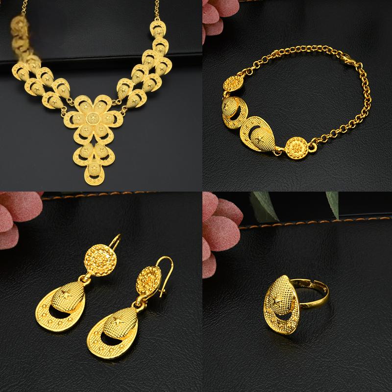 Jewelry Set for Dubai Weddings | Bold Golden Look | Traditional Carved 4-Piece|s-209