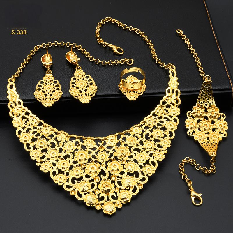 Middle Eastern Style Gold Jewelry for Women | Wedding and Festival Jewelry Set | Necklace, Earrings, Ring, Bracelet|s-338