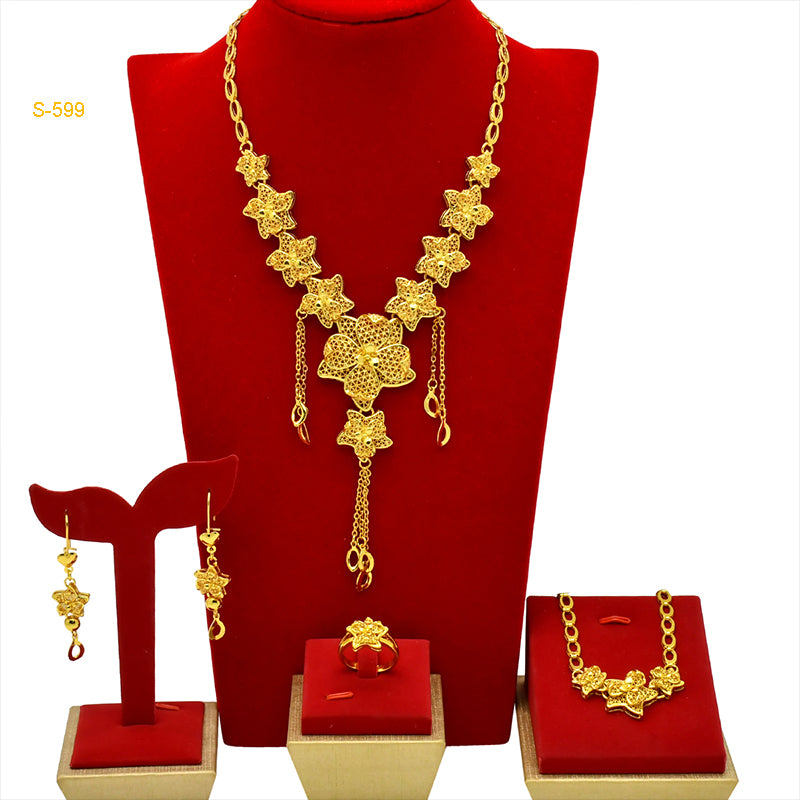 Jewelry Set for Middle Eastern Weddings | Traditional Women’s Jewelry | Includes Earrings, Ring, Necklace, Bracelet|s-599