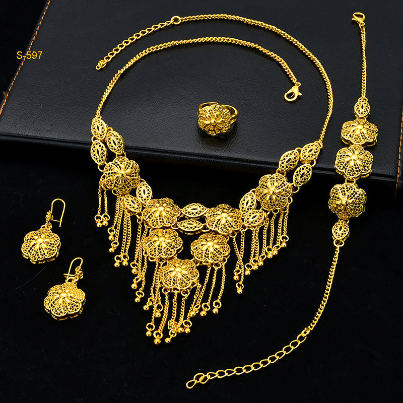 Dubai Luxury Wedding Jewelry | 4-Piece Set for Women | Strong Cultural Style|s-597