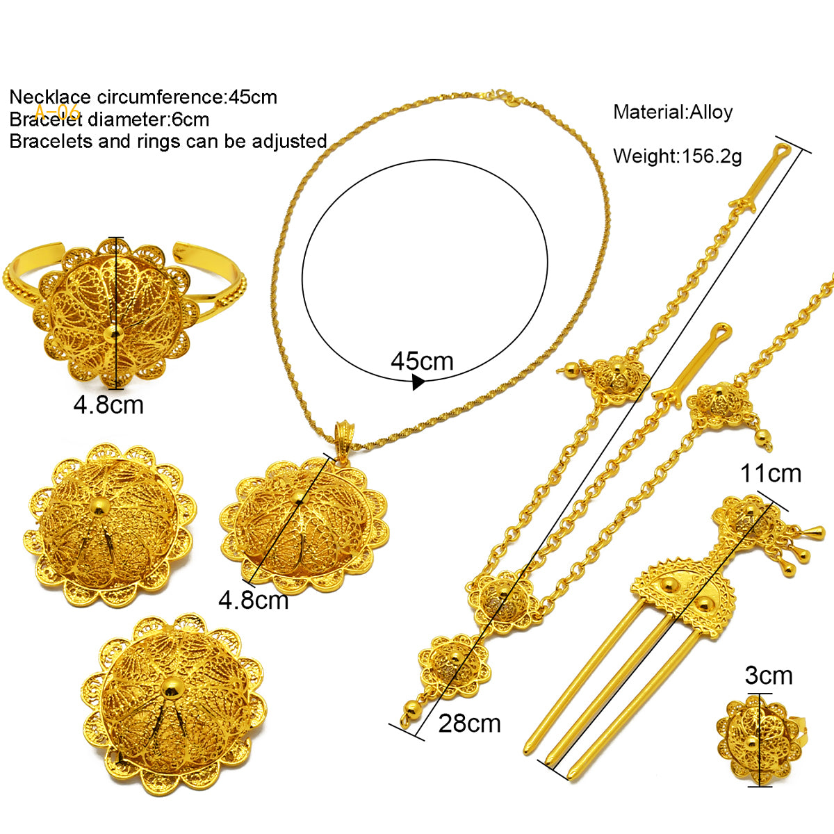 Dubai Bride | Wedding Zircon | Pearl Necklace, Ring, Earrings, Bracelet | Women’s Party Jewelry Set|a-06