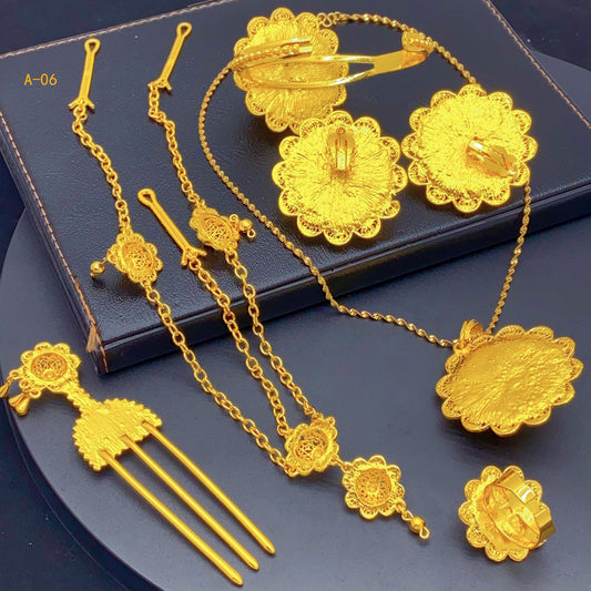 Dubai Bride | Wedding Zircon | Pearl Necklace, Ring, Earrings, Bracelet | Women’s Party Jewelry Set|a-06