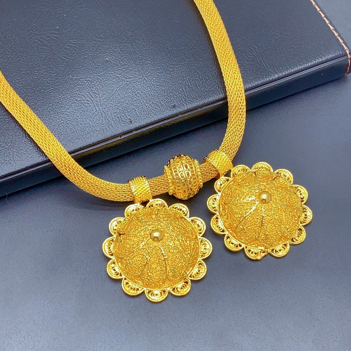 Golden Ethnic Style | Middle Eastern Wedding Jewelry Set | Women’s Necklace, Earrings, Ring, and Bracelet|a-07