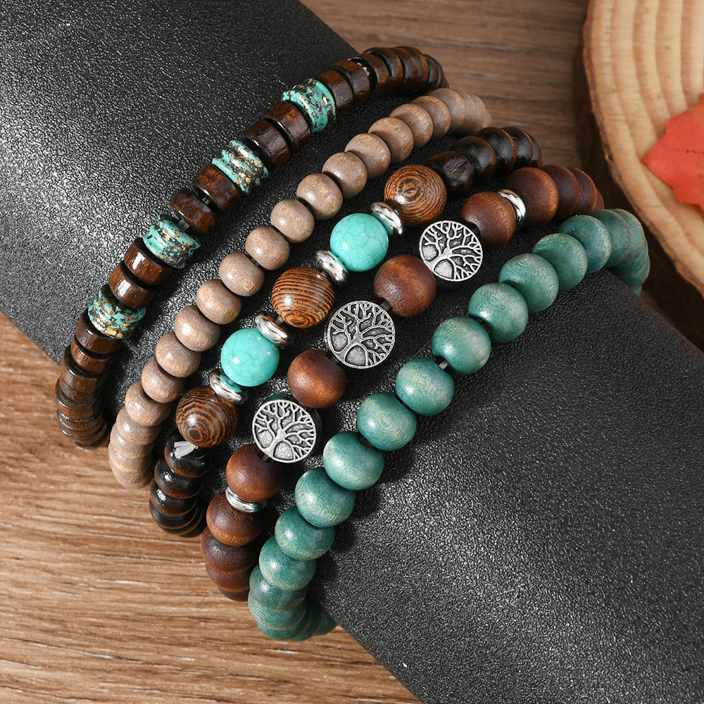 【5-Piece Set】Boho Ethnic Style Bracelet Set|Turquoise & Wood Beads|What You See Is What You Get