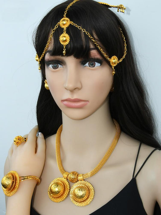Dubai Style Bridal Jewelry | High-Saturation Gold Set | Perfect for Weddings and Gifts|a-08