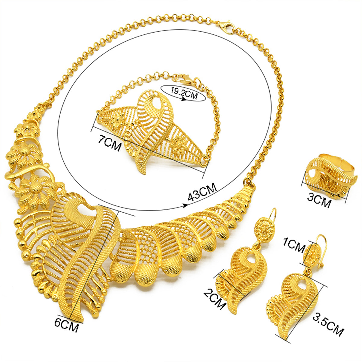 Traditional Muslim Wedding Jewelry | Golden Embossed Ethnic 4-Piece Set|s-339