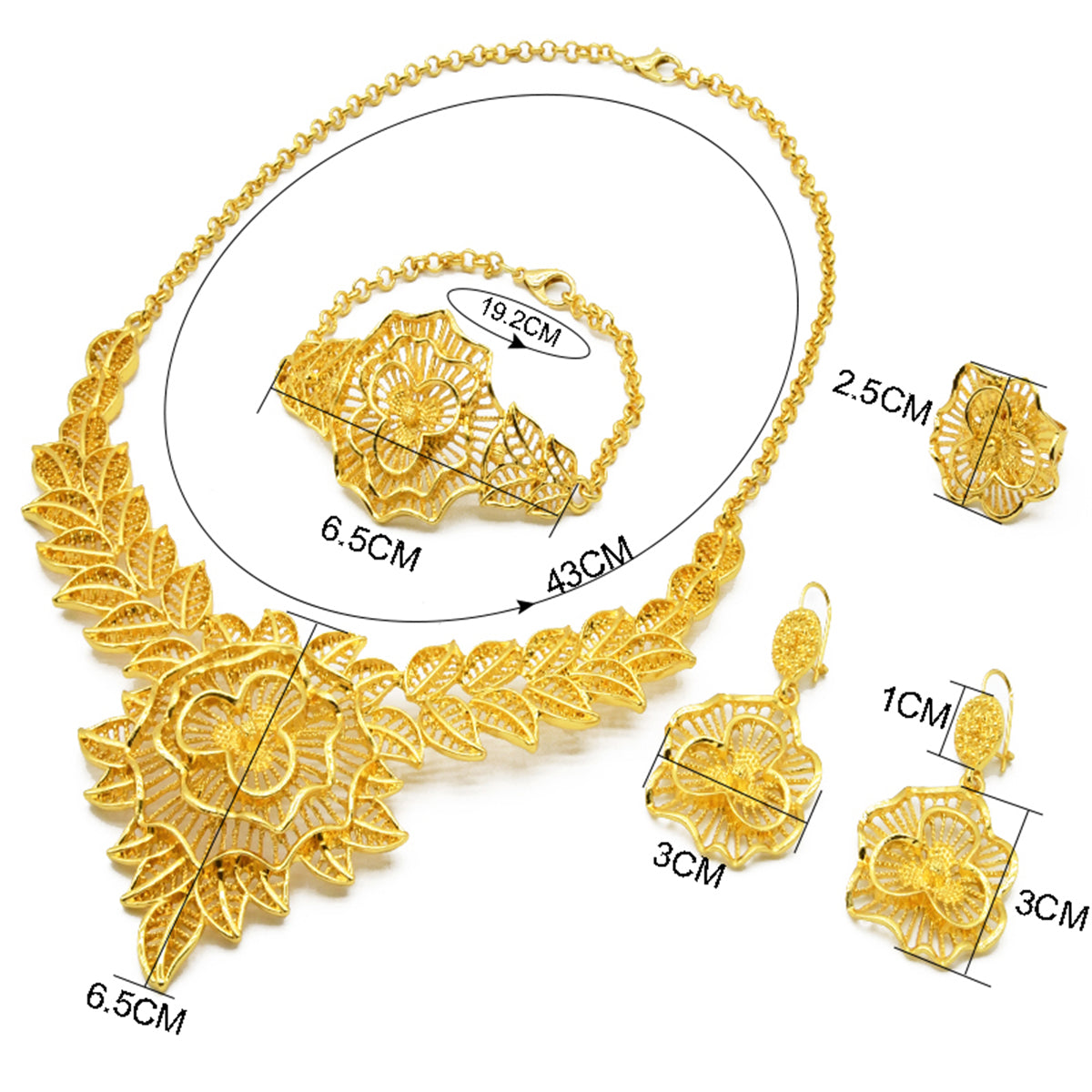 Arabic Vintage Bridal Jewelry | Carved 4-Piece Jewelry Set | Banquet Favorite|s-341
