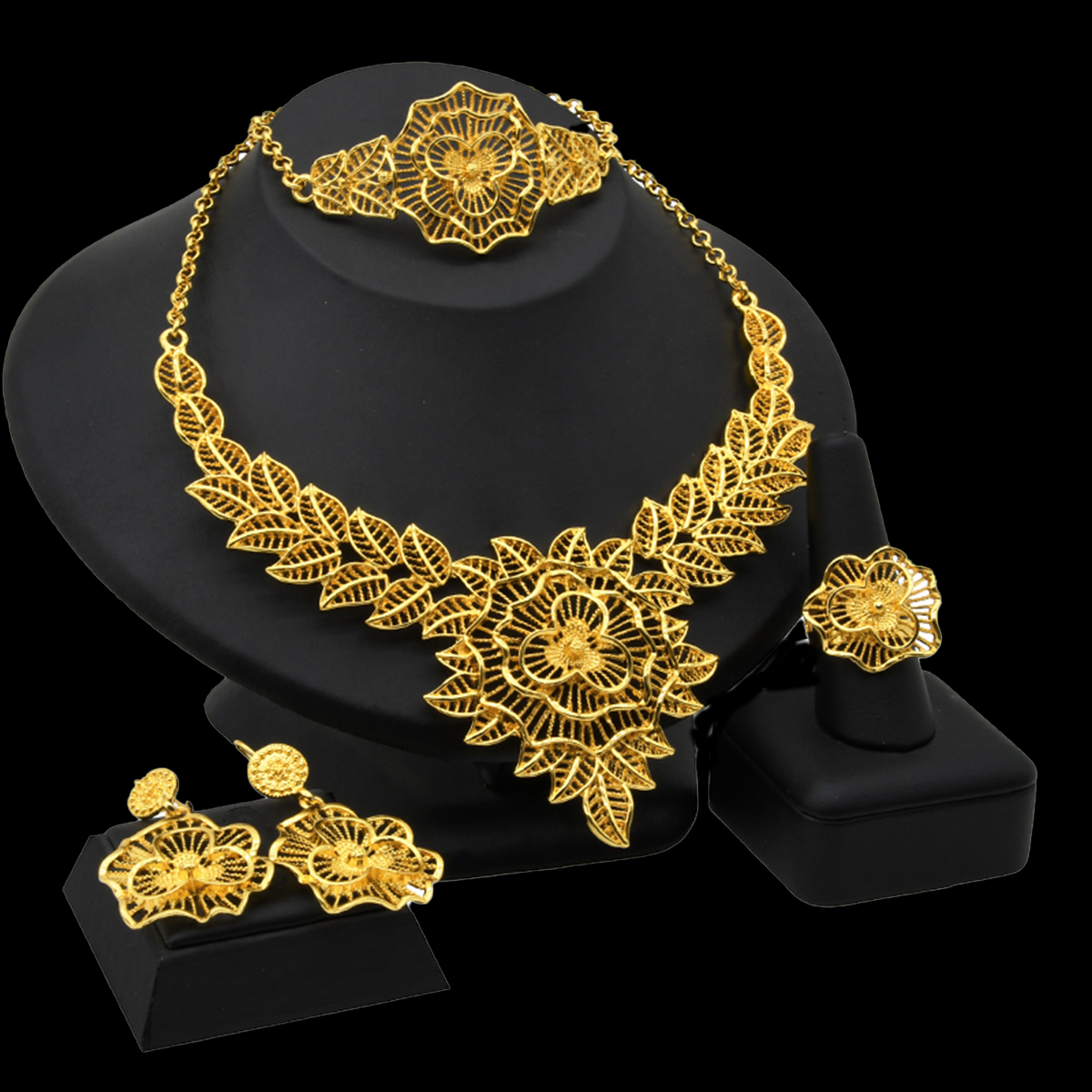 Arabic Vintage Bridal Jewelry | Carved 4-Piece Jewelry Set | Banquet Favorite|s-341