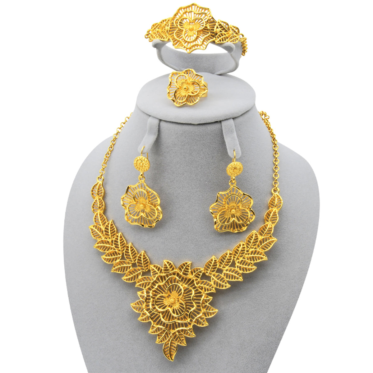 Arabic Vintage Bridal Jewelry | Carved 4-Piece Jewelry Set | Banquet Favorite|s-341
