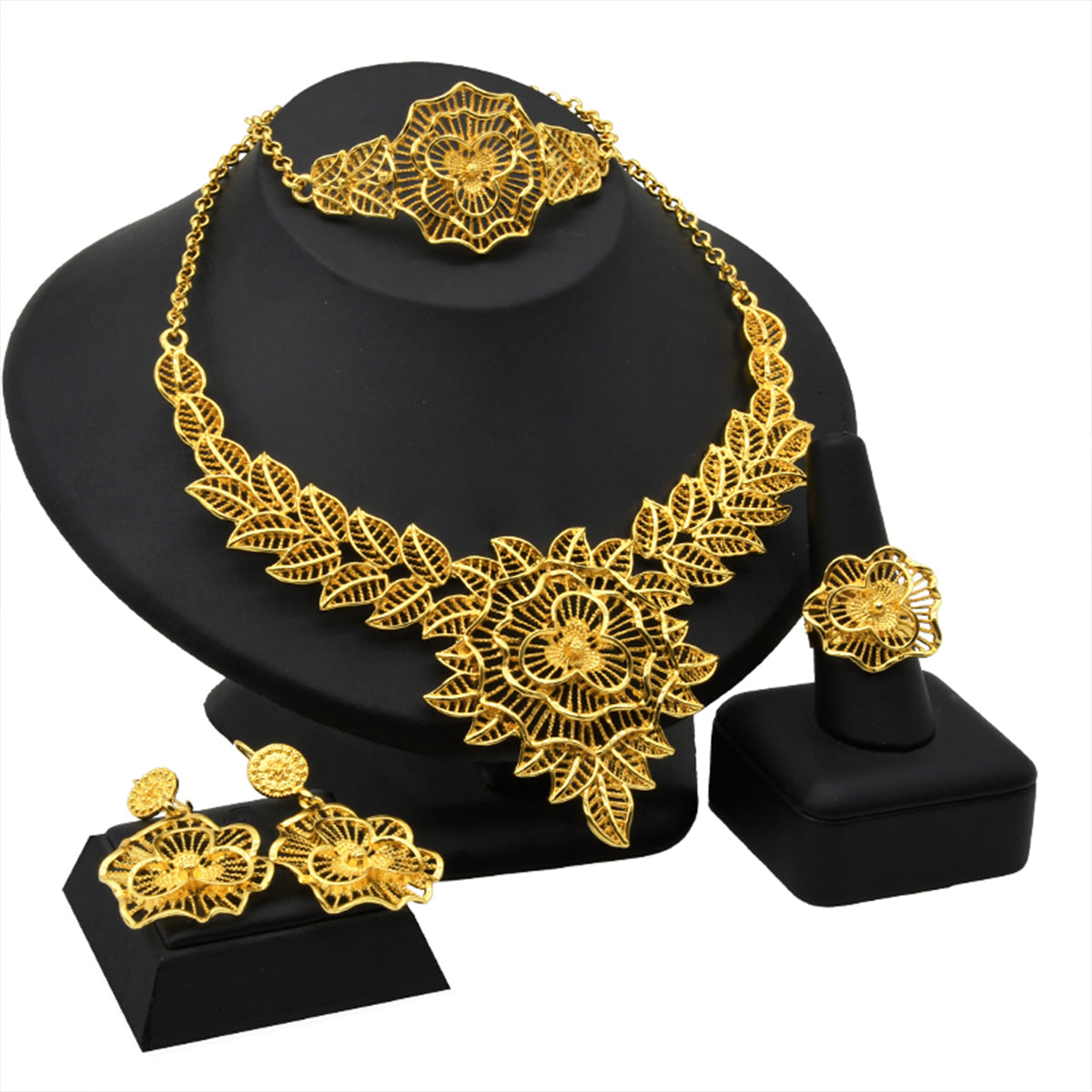 Arabic Vintage Bridal Jewelry | Carved 4-Piece Jewelry Set | Banquet Favorite|s-341