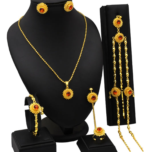Best-Selling in the Middle East | 5-Piece Ethnic Jewelry with Hairpin｜a-17