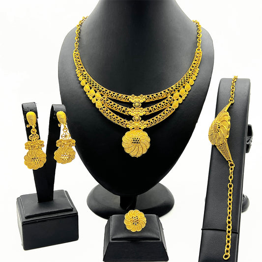 Saudi Arabia Style | High-Saturation Gold Women’s Jewelry Set | Ideal for Weddings and Gifts｜s-340
