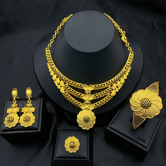Saudi Arabia Style | High-Saturation Gold Women’s Jewelry Set | Ideal for Weddings and Gifts｜s-340