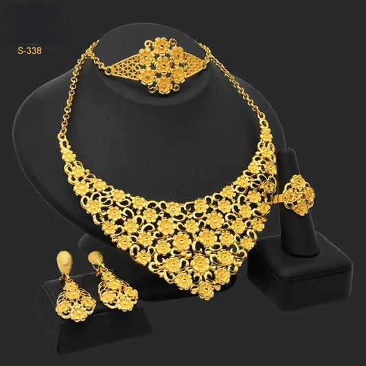 Middle Eastern Style Gold Jewelry for Women | Wedding and Festival Jewelry Set | Necklace, Earrings, Ring, Bracelet｜s-338