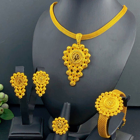 Middle Eastern Gold Bridal Set | Traditional Muslim 4-Piece | For Weddings and Celebrations｜s-680