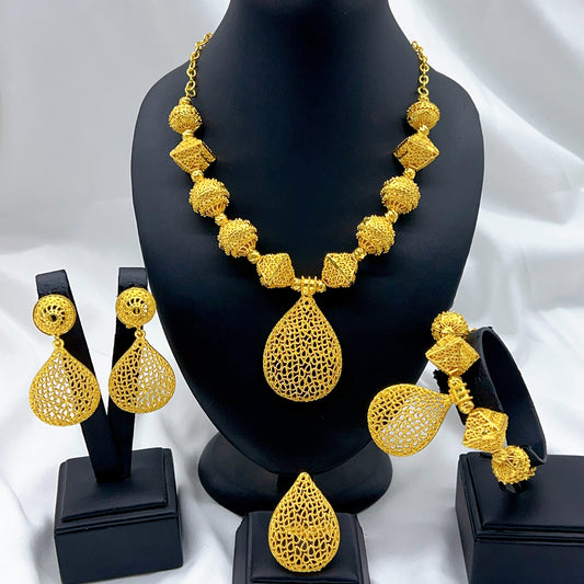 Dubai Style Ethnic Jewelry Set | Carved Golden Style | For Muslim Women｜s-740