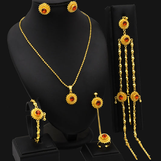 Best-Selling in the Middle East | 5-Piece Ethnic Jewelry with Hairpin｜a-17