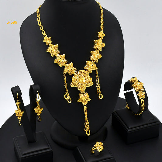 Jewelry Set for Middle Eastern Weddings | Traditional Women’s Jewelry | Includes Earrings, Ring, Necklace, Bracelet｜s-599