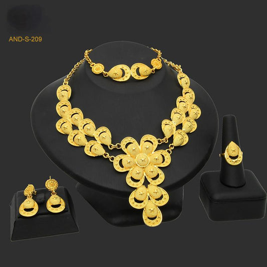 Jewelry Set for Dubai Weddings | Bold Golden Look | Traditional Carved 4-Piece｜s-209