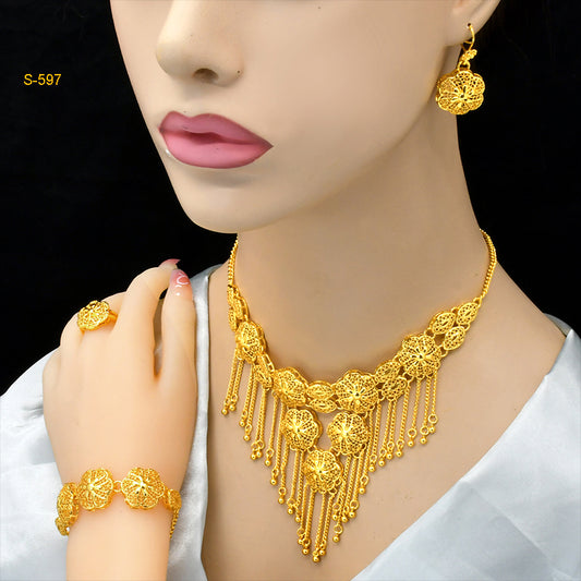 Dubai Luxury Wedding Jewelry | 4-Piece Set for Women | Strong Cultural Style｜s-597
