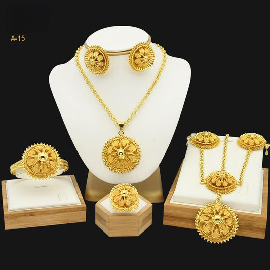 Golden Carved Jewelry Set | Perfect for Gifting and Festive Wear｜a-15