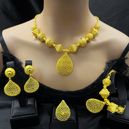 Dubai Style Ethnic Jewelry Set | Carved Golden Style | For Muslim Women｜s-740