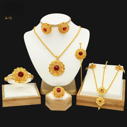 Middle Eastern Women’s 4-Piece Jewelry Set | Necklace, Earrings, Bracelet, Ring｜a-13