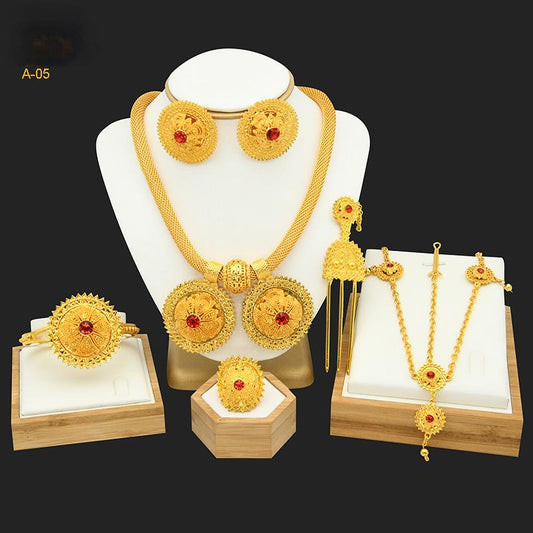 Middle Eastern Gold | Wedding Jewelry Set | Indian Bride | Necklace, Ring, Earrings, Bracelet｜A-05