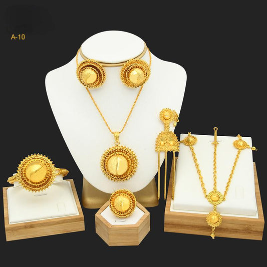 Wedding Jewelry Set | For Muslim Women | Golden Carved Ethnic Style｜a-10