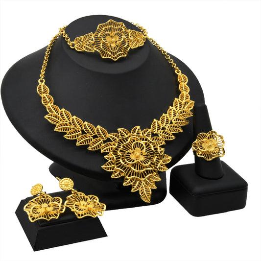 Arabic Vintage Bridal Jewelry | Carved 4-Piece Jewelry Set | Banquet Favorite｜s-341