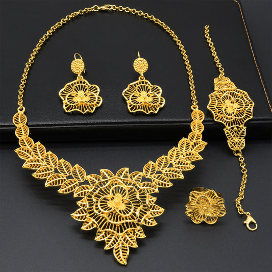 Arabic Vintage Bridal Jewelry | Carved 4-Piece Jewelry Set | Banquet Favorite｜s-341